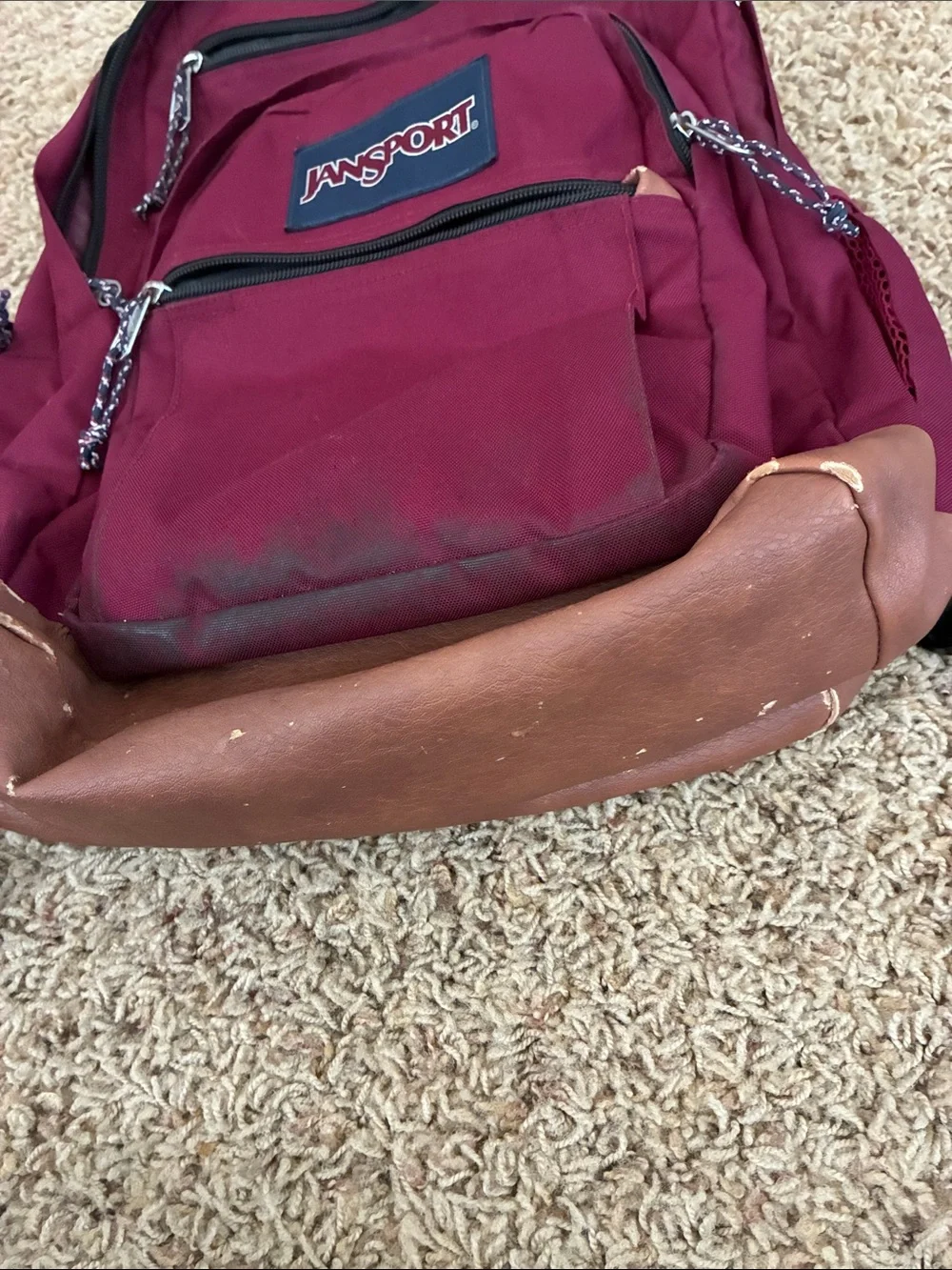 Jansport Burgundy Backpack with Brown Base